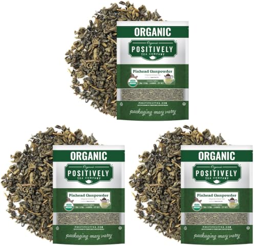Image of Organic Positively Tea Company, Pinhead Gunpowder Green Tea, Loose Leaf, 16 Ounce (Pack of 3)