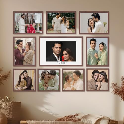 Image of Art Street Photo Frame Set of 10 Brown Wall Decor Collage Display Hanging Family Picture Frames Gallery Collection Decor Items Wall Mount Frames Birthday Anniversary, 8x8, 8x12 and 12x16 In