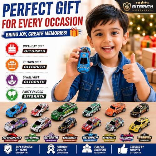 Image of GITGRNTH 12 Pcs Mini Metal Pull Back Cars for Kids 3+ Years, Die Cast Racing Car Toy Set for Boys & Girls, Friction Powered Mini Cars, Birthday Return Gifts, Party Favor Toys & Fun Play Vehicle Set