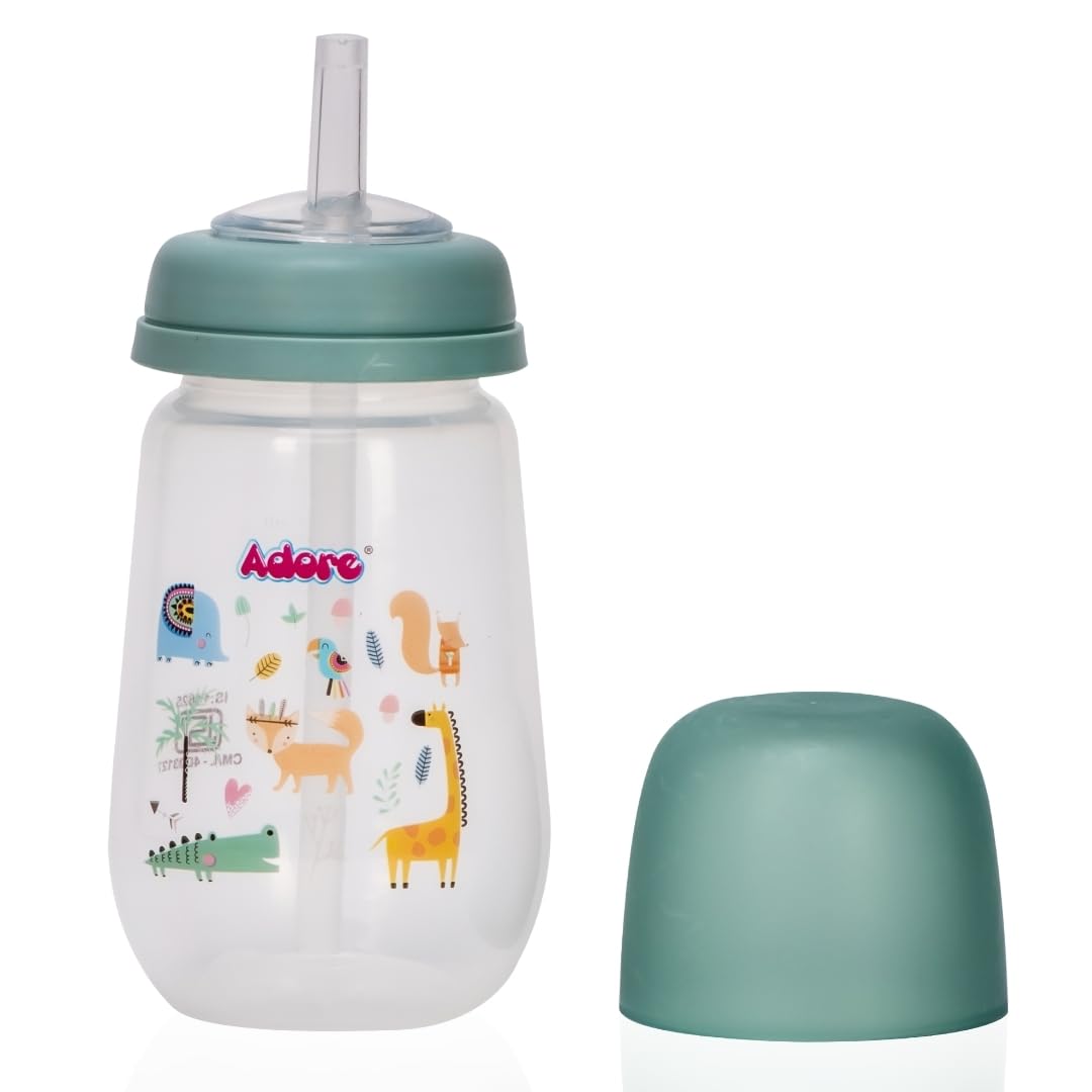 Adore Zeta Wideneck Straw Sipper |Soft Trainer with Bite-Resistant with Dust Free Hood250ml (Green)-image-14