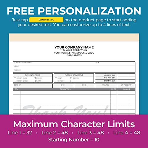 Custom 8.5" X 7" Carbonless Ncr Books In 2-Part Duplicate Invoices, Receipts, Work Orders, Sales Orders, Purchase Orders, Estimates, Quote Forms With Your Company/Business Name (300 Sets) #TOP3