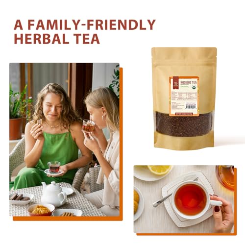 Soeos Organic Red Rooibos Loose Leaf Tea, 16 Ounce (1LB), Naturally Caffeine-Free Herbal Tea, USDA and Non-GMO Certified, Gluten Free, Keto Friendly, Rich Aroma & Smooth Flavor, South African Grown, Perfect for Hot or Iced Tea