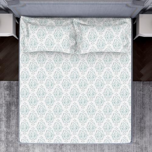 Image of Welspun 100% Cotton Bedsheet for Double Bed King Size with 2 Pillow Covers | Breathable & Soft Double Bed Bedsheet | 274 x 274 cm | Light Green