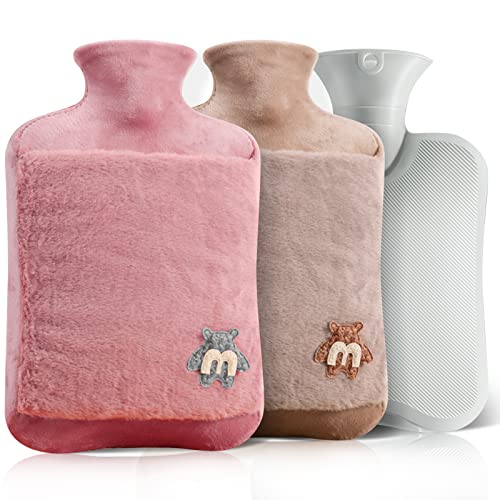 Bottiglia D'acqua Calda, Borsa Acqua Calda Peluche da 2L, Borse Dell' Acqua Calda 2 Pezzi per Mani e Piedi per Mantenere il Calore, Qualità Premium Hot Water Bottle(Cachi e Rosa)