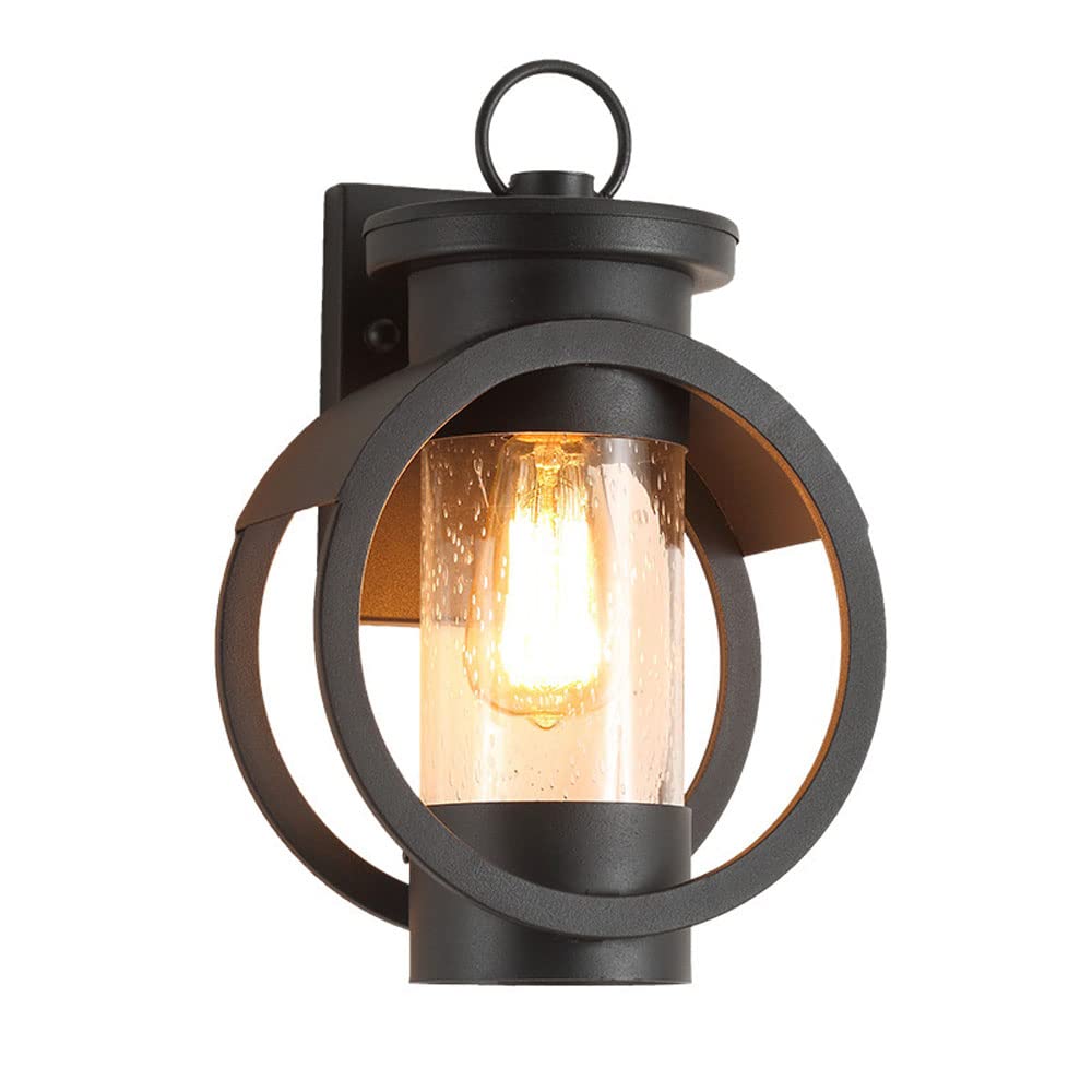 NHPJFDC Vintage IP45 Waterproof Outdoor Wall Light - European-Style Iron Garden Sconce Glass Shade for Patios and Doorways