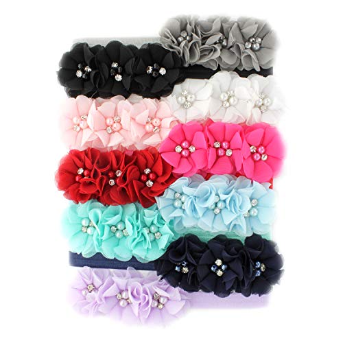 Image of My Lello Flower Headbands Baby - Girls - Toddler Fabric Beaded Stretchy Elastic Pair