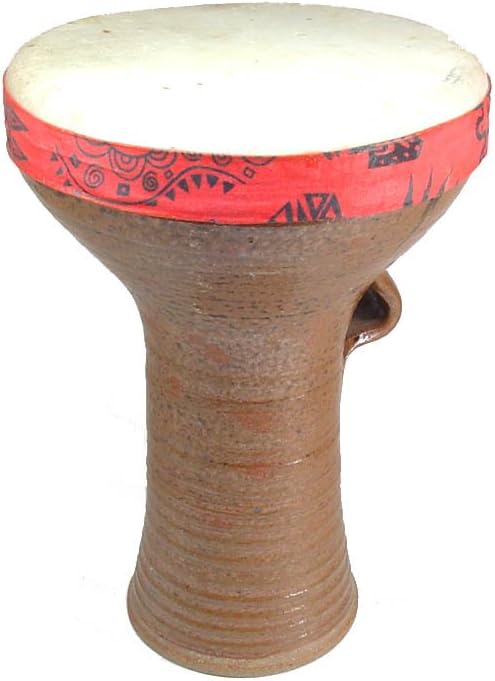 Stoneware Pottery Doumbek Darbuka Hand Drum, Goat Skin Head