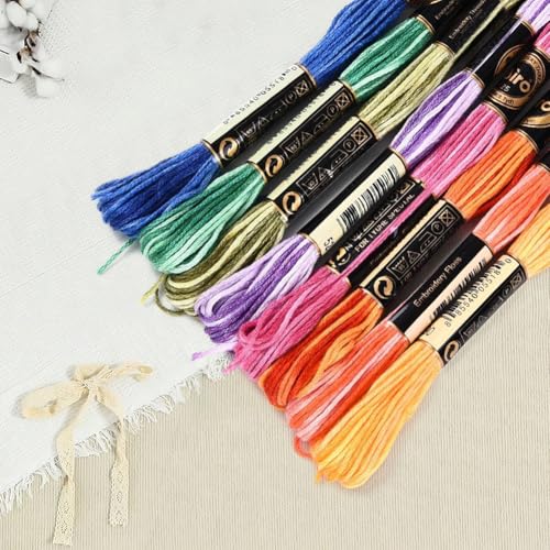 Image of 8 Skeins 70 Yards 6 Ply Cross Stitch Floss Variegated Polyester Embroidery Threads Colorful Friendship Bracelet String Gradient Yarn Bulk for Sewing Making Jewelry Needlecraft Knitting DIY