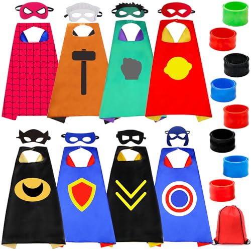 MOYKSRR 8 PCS Capa para Niños, 8 Capa y 8 Máscaras 8 Pulsera de Silicona, Disfraz Carnaval, Juguetes de Capa y Máscara para Disfraz de Fiesta de Navidad,...