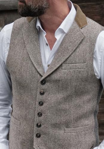 Men's Classic Herringbone Tweed Suit Vest Single Breasted Slim Fit Waistcoat for Prom3