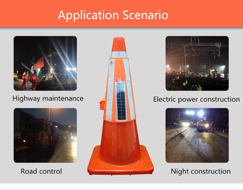 Cubierta de cono de carretera emisor de luz LED con cuentas de luz, cono reflectante solar for construcción nocturna y mantenimiento de carreteras, 1 unidad | [](Big)