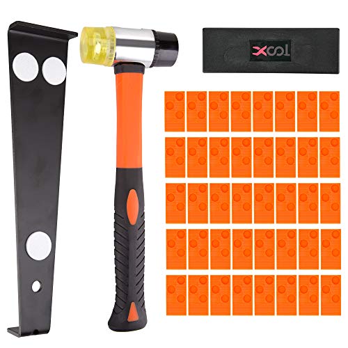 Laminate Flooring Installation kit, XOOL Flooring Tools with Solid Tapping Block, Long and Wider Pull Bar, Reinforced Double-Faced Mallet and 40 Spacers for Laminate Wood Flooring Faster