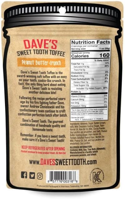 Dave's Sweet Tooth Toffee - Peanut Butter Crunch Toffee Gift Set (4 oz. x 3) - Homemade & Handmade Peanut Butter Gourmet Soft Toffee with Real Butter, Real Sugar, Hand-Sliced Almonds, Naturally Gluten-Free — view 3