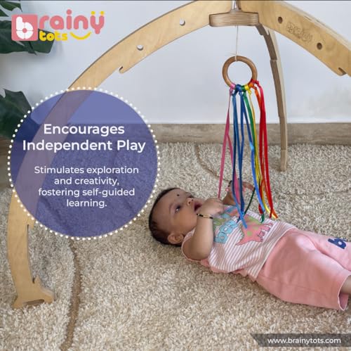 Image of Rainbow Ribbon Teether - Soft Wooden Kids Teething Toy with Vibrant Colors for Soothing Relief, BPA-Free and Safe for Infants (Pack of 1)