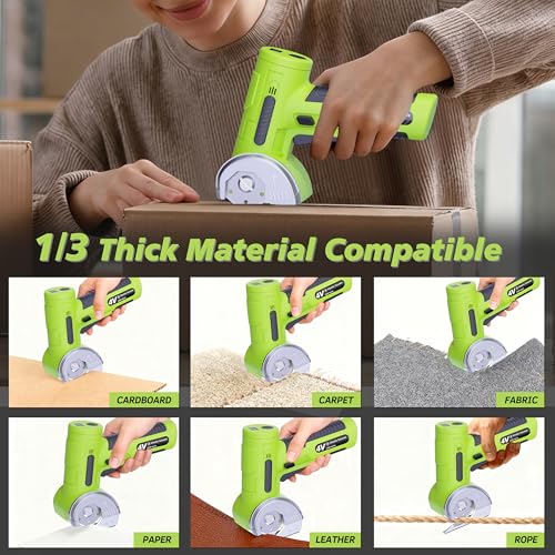Image of Upgraded Cordless Electric Scissors, Wider Opening with Large 1.84 inchTungsten Blade, 1 /3 inch Max Cutting & LED Display, 320RPM, Heavy-Duty Rotary Cutter for Cardboard, Fabric, Leather & DIY - Green