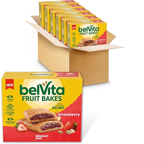 belVita Fruit Bakes, Strawberry, Soft Baked Breakfast Bars, 6 Boxes of 5 Packs (2 Fruit Bars Per Pack)