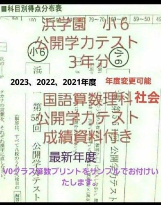 浜学園 小6 公開学力テスト 3年分 2023年度から 4科目 小