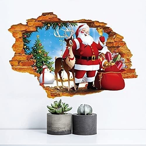Świąteczne naklejki na okna, dekoracje świąteczne, naklejki na okna Świąteczna naklejka na ścianę 3D Santa murale Salon sypialnia pokój TV tło dekoracje ścienne naklejki ścienne do pokoi dziecięcych