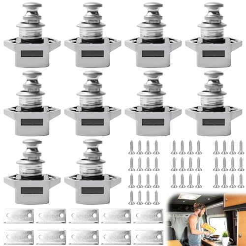 10 Stück Push Button Catch, Push Lock Schloss Wohnmobil, Keyless-Schrank Lock Catch, Druckknopfverriegelung Wohnwagen, Keyless Locks, Druckknopf Verriegelung für Wohnmobil, Wohnwagen, Camper, Yacht
