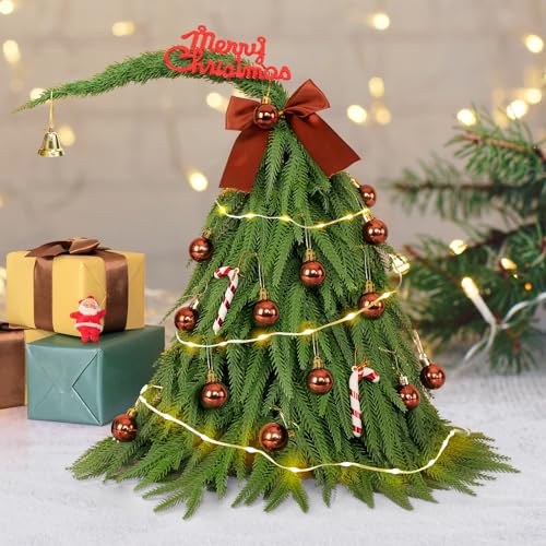 Small Mini Christmas Tree Table top Norfolk Pine Christmas Tree with 50 LED Lights 1.5FT Whimsical Curved Shape Artificial Xmas Tree Decorated Bendable DIY for Christmas Decoration
