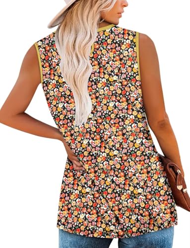 KISSMODA Womens Flora Print Tank Tops Ribbed Summer Shirt Sleeveless Summer Casual Women Blouses(S-3XL)