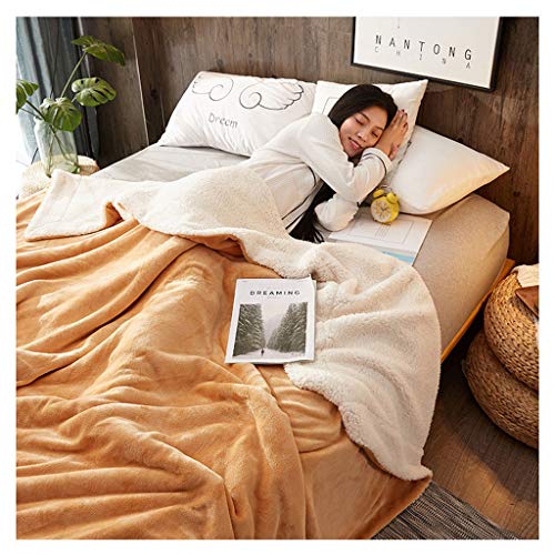 Manta De Doble Capa de Terciopelo Que Espesa Terciopelo Cordero Caliente del Invierno Doble Individual fácil de almacenar (Color : Camel, Size : 200 * 230cm)