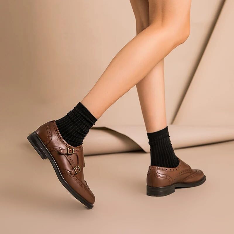 Genuine Leather Monk Strap Brogue Flats4