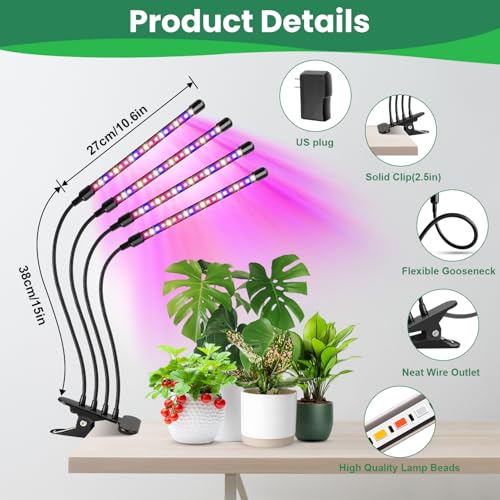 Image of Garpsen Grow Lights for Indoor Plants, 80 LEDs Full Spectrum LED Plant Grow Light, 10 Dimming Levels and 4 Heads Grow Lamp with Timer