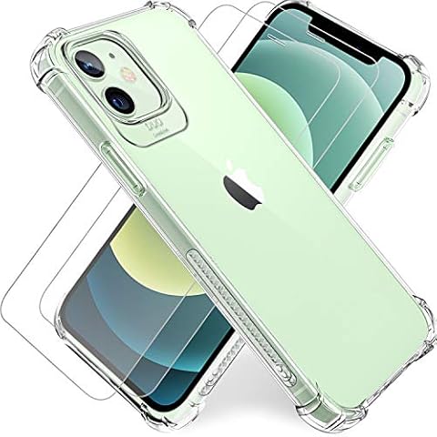 For iPhone 12/12 Pro Case with Screen Protector,iPhone12/12Pro 6.1” Clear Case/Phone Cover +Tempered Glass 2Pack,Soft TPU Shockproof Protective Phonecase,Rreinforced Corner-6.1 inch Cover