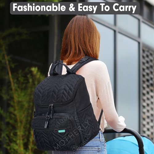 Image of Motherly Diaper Quilted Diaper Bag for Mothers for Travel with Changing Mat - Spacious Diaper Bags for Mom | Baby Bag with Multi-Pocket Design | Maternity Bags for Mother and Baby (Black)
