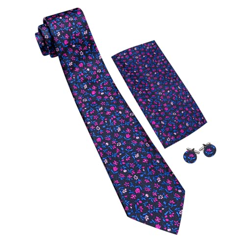 Image of Barry.Wang Ties for Men Silk Tie Sets Polka Dot Woven Necktie Pocket Square Cufflinks Business Wedding