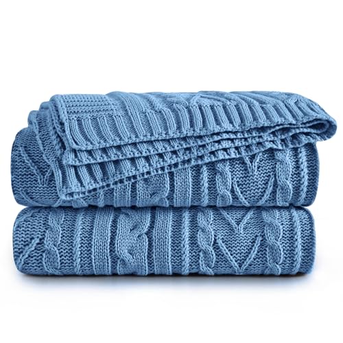 Aormenzy Dusty Blue Cable Knit Throw Blankets for...