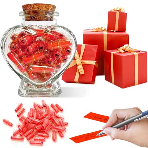 Zyluniy 50 cápsulas de amor próprio, letras de mensagem cápsula em garrafas de vidro, cápsulas Letters Message Love Letter Pill para namorado, aniversário, dia dos namorados, Natal, dia da mãe