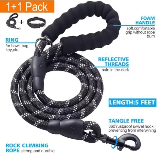 Reflective Dog Leash β Heavy-Duty Nylon Round Rope Pet Lead with Soft Padded Handle, Non-Stretch Walking & Training Leash for Large & Medium Dogs, Multi-Color Size1.5mx1cm(4.92ftx0.39ft) - 3
