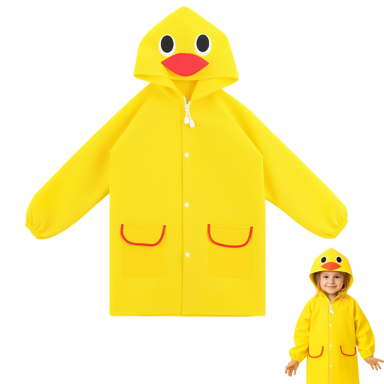 Chubasquero Niño Niña | Impermeable Infantil 3-7 Años | Poncho de Lluvia con Capucha | 5 Diseños Animados (Patito, Oso, Fresa, Conejo, Rana) | Unisex 80-130 cm | para Colegio y Parque al Aire Libre