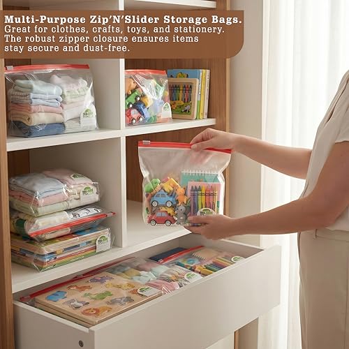 Image of Shalimar Zip 'N' Slider Bags | Small (20 cm X 20 cm) | Pack of 45 Bags | Ziplock /Vegetable /Fruit /Fridge /Multi-Purpose Storage Bag | Reusable & Reclosable with Slider Lock | Color - Natural