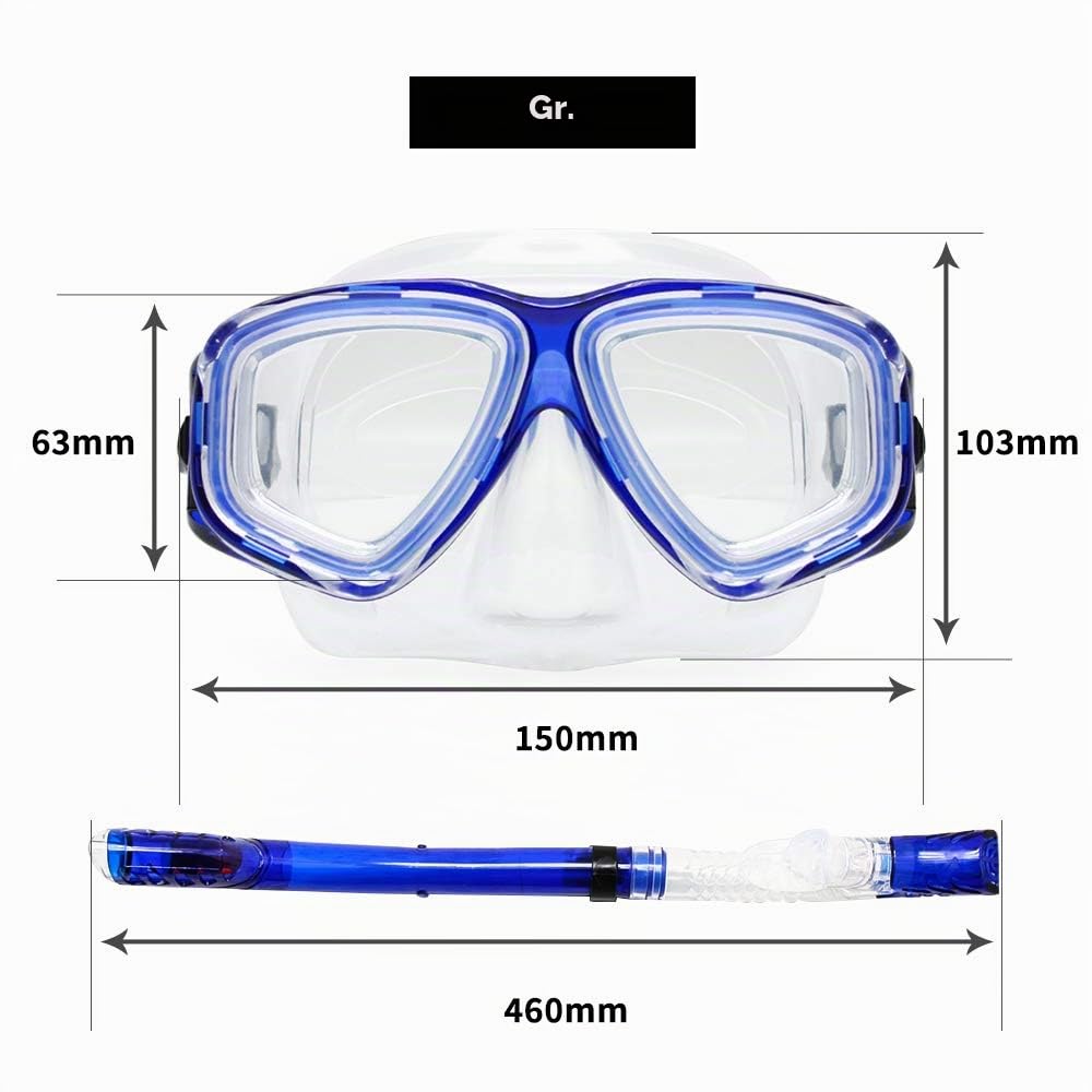 Optisches Diving Gear Set für Kurzsichtigkeit Schnorchel, unterschiedliche Stärke für jedes Auge, Tauchmaske, Top Dry Kurzsichtigkeit