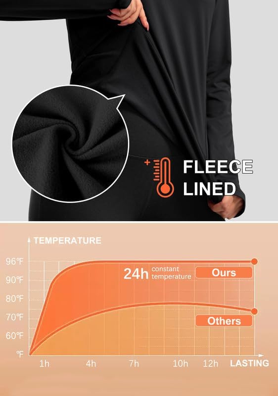 Women's Thermal Fleece Tops Long Sleeve Workout Shirts Running Athletic Base Layer with Thumb Holes Zipper Pocket - Image 5