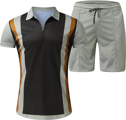 Mens Short Sets 2 Piece Outfits Short Sleeve Zipper Polo Shirt and Shorts Sets Casual Sport Summer Outfits Tracksuits4