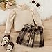 Fernvia Toddler Baby Girl Fall Winter Skirt Set Turtleneck Ribbed Long Sleeve T-Shirt Top & Plaid Skirts Dress 2Pcs Outfits (J Beige, 3-4 Years)