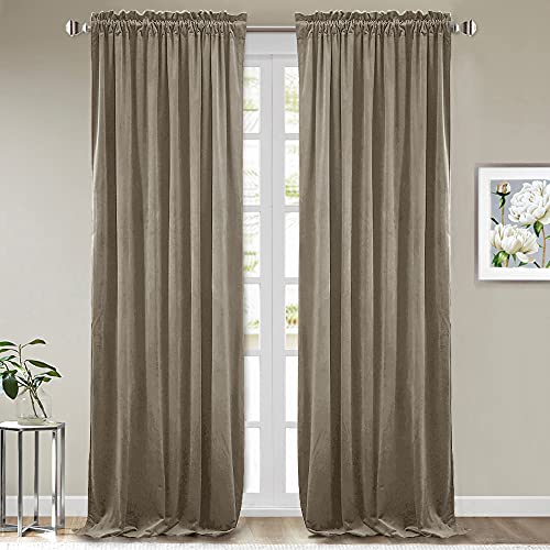 StangH Camel Beige Velvet Curtains - Elegant Home Decor Extra Long Room Darkening Curtain Panels for Bedroom Privacy Room Divider Drapes for Loft/Apartment, W52 x L108, 2 Panels