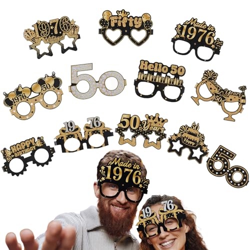 Camptrip 24Stk Geburtstag Party Brille Dekoration,Papierbrillen-Dekorationen zum 50. geburtstag für Männer Frauen,Lustige Papier Geburtstags Brille Deko,Geburtstags Photo Booth Requisiten