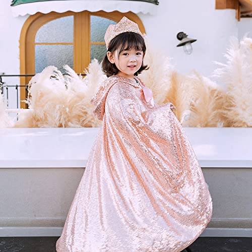 Girls Princess Cape Cloak Fancy Dress Cape Costumes Kids Full Length Hooded Cloak Girls Sequins Long Cape Princess Costumes for Girls Christmas Halloween Party Cosplay Dress up Capes Costumes for Kids - Image 4