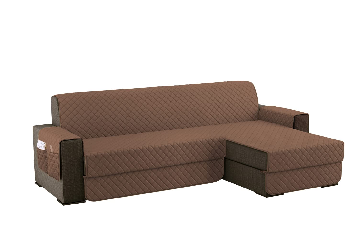 Copridivano 3 Posti con Penisola (L 250 CM), Copridivano Penisola Destra/Sinistra Universale Reversibile, Copridivano Impermeabile Antigraffio Indispensabile per Animali Domestici - Marrone Chiaro