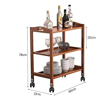 OneDcor Bamboo Food Serving Trolley with Movable Wheels - Kitchen Island Cart with Handle, 3-Tier & 4-Tier Rolling Utility Cart for Home, Restaurant, and Hotel Storage Organizer (3 Tier)