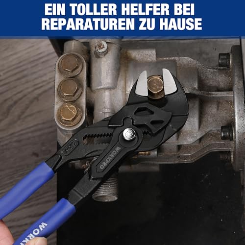 WORKPRO Zangenschlüssel 255 mm, Greift bis 50 mm, Verstellbare Rillengelenkzange ohne Zähne, Hochwertiger Cr-V-Stahl, Paralleles Backendesign mit Doppelten Arbeitssparenden Griffen