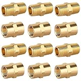 KOOTANS 12pcs Brass Pipe Fitting, NPT Hex Nipple, Coupling, 1/4' x 1/4' NPT Male Pipe, 1/4' x 1/4' NPT Female Pipe Fittings Set (6 Nipple & 6 Coupling)