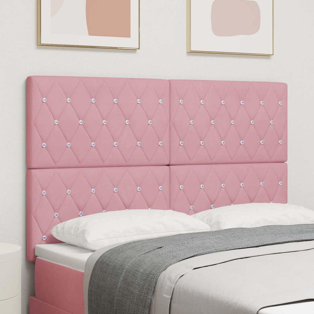 Cabecero rosa 144 cm terciopelo acolchado con marco de madera Altura ajustable Diseño moderno Acolchado resistente y duradero para dormitorio, cama doble y habitación de invitados