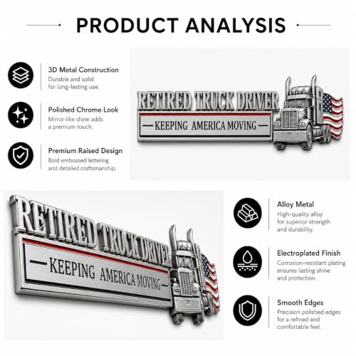 Image of Retired Truck Driver Car Emblem with US Flag Badge & Letter Decal Sticker