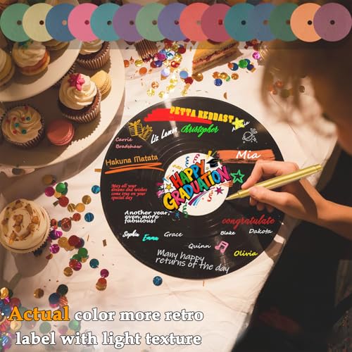 SUJERAN 5 12 Inch & 10 7 Inch Vinyl Records Decor Set, Double-Sided Blank Records with 14 Pens, 30 Labels, Triple Display Methods, Popular Vinyl Records for Birthday Guestbook Party Decor by SUJERAN - Used condition - Image 2